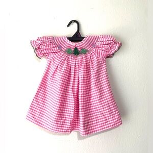 Southern Sunshine Pink Gingham Smocked Holiday Dress Size 9M EUC